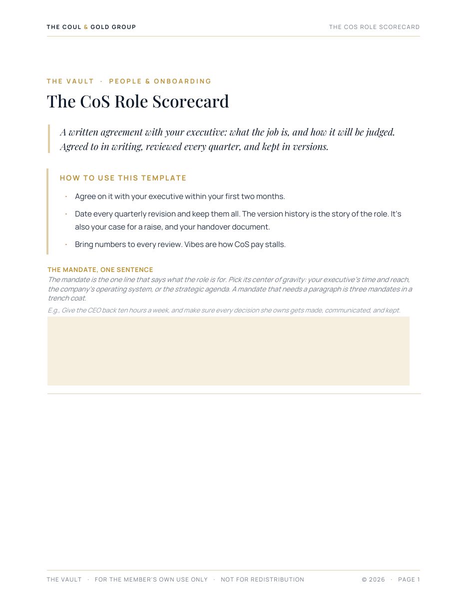 Page one of the CoS Role Scorecard
